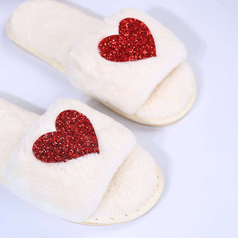 Women's Love Flat Warm Plush Slippers