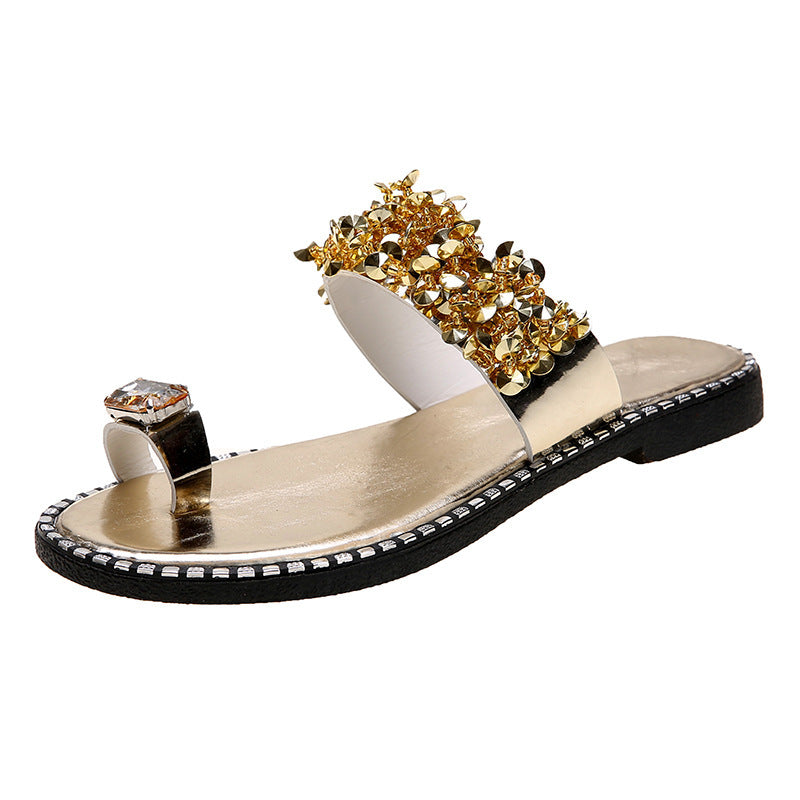 Summer Flat-heel All-over-toe Rhinestone Sandals Sandals