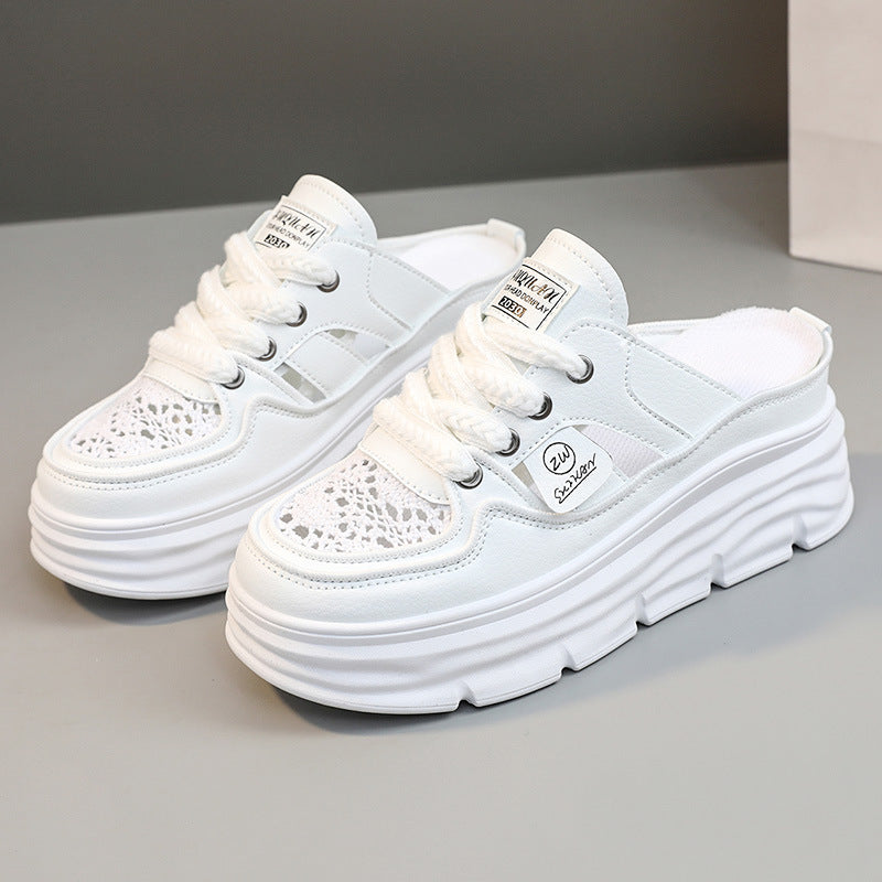 Summer Hollow-out Platform Plus Size Height Increasing Insole Woven Casual Shoes