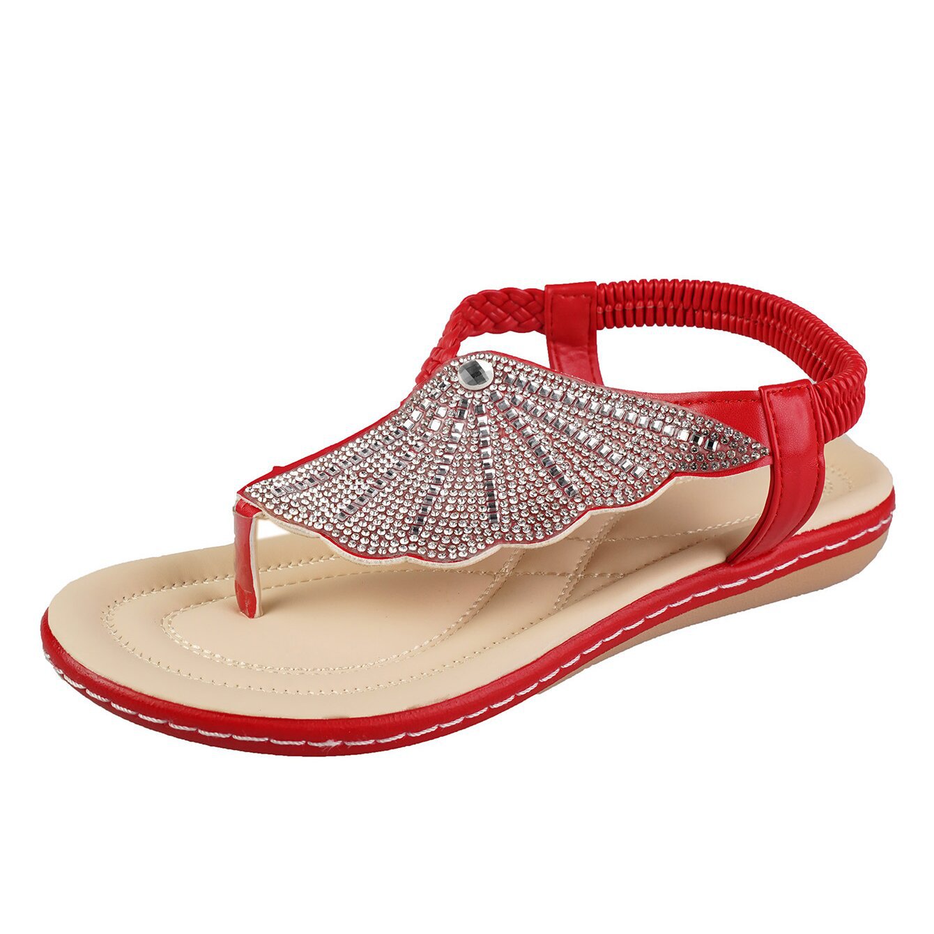 New Rhinestone Shell Flip-Flops Sandals Summer Beach Shoes For Women Fashion Casual Low Heel Flat Slides Slippers