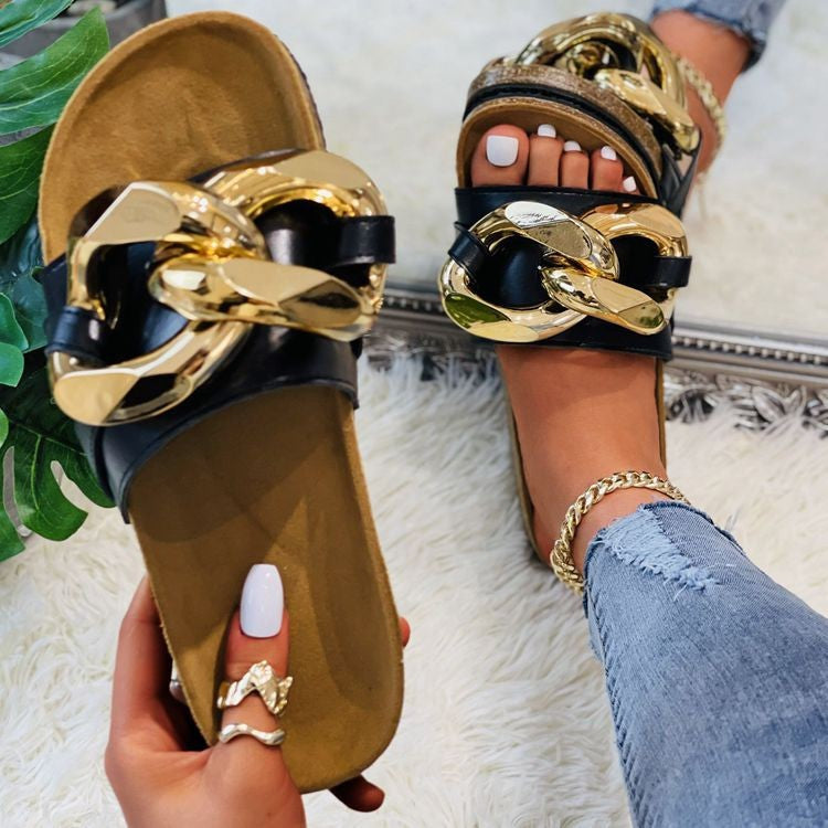 Metal Sandals And Slippers Women Beach Flat Chain Sandals