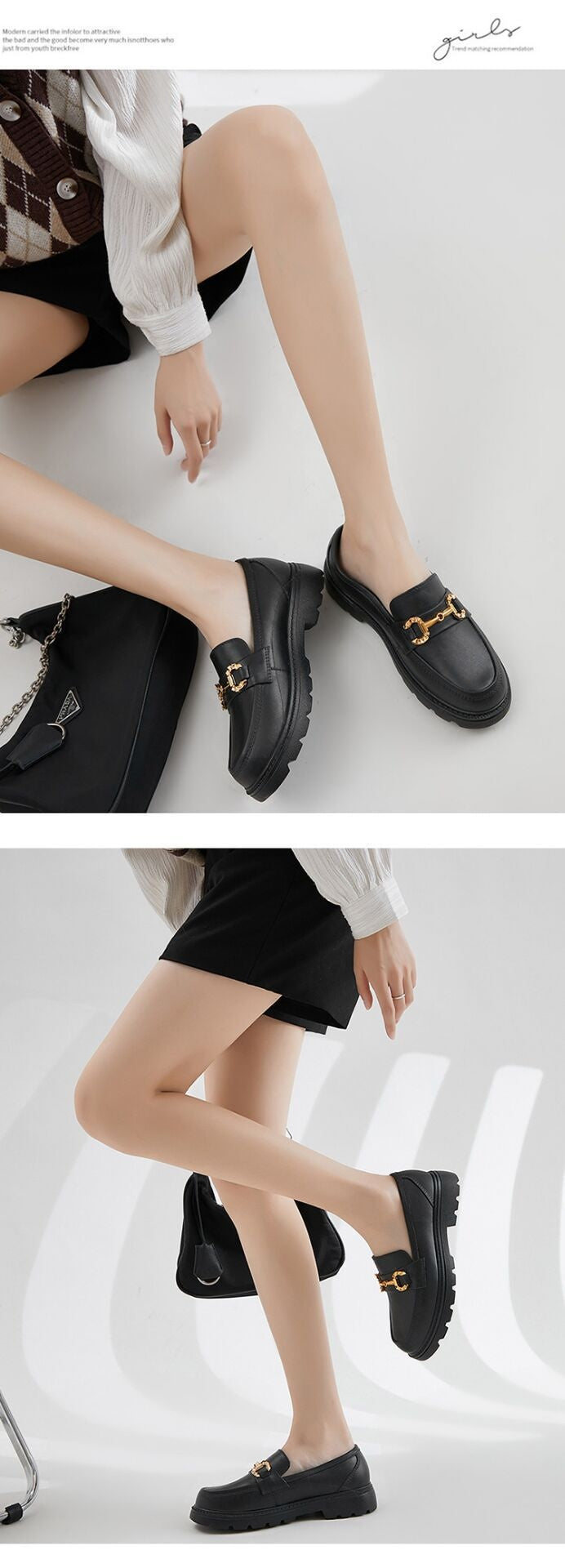 Women's British Style Retro Small Golden Button Round Toe PVC Slip-on Platform Shoes