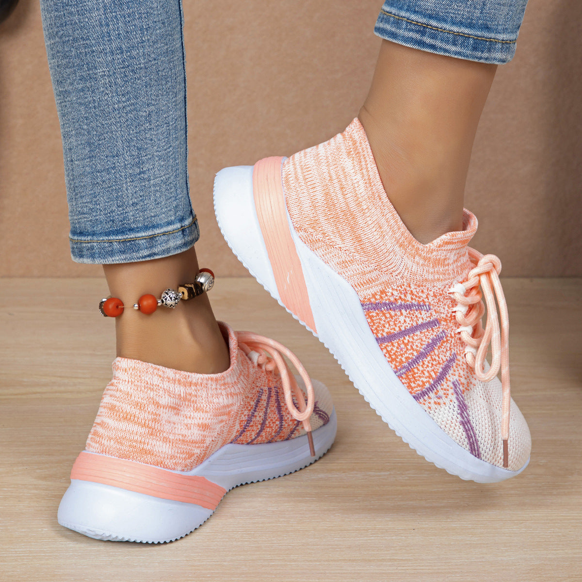 New Lace-up Sports Shoes Women Color-matching Breathable Mesh Shoes Running Walking Casual Sneakers