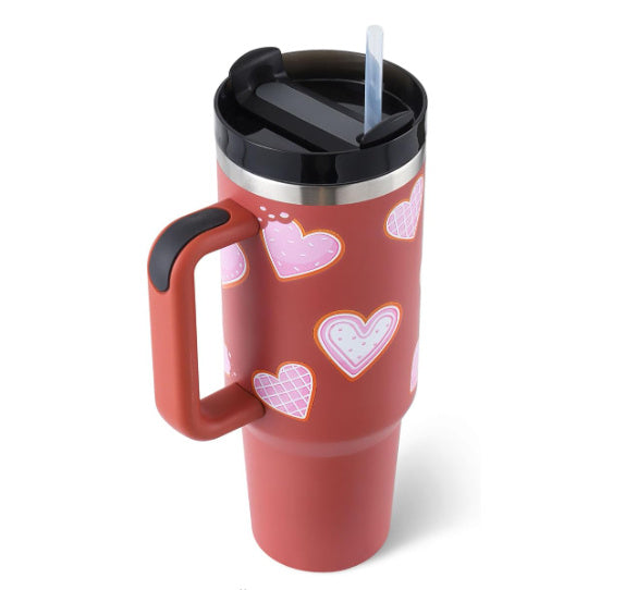 Ochapa 40 Oz Tumbler With Handle Straw Insulated, Stainless Steel Spill Proof Vacuum Coffee Cup Tumbler With Lid Tapered Mug Gifts For Valentine Lover Suitable For Car Office  Coffee Cup