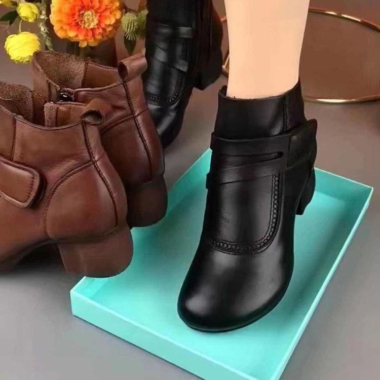 Women's British Style Middle-aged And Elderly Retro Chunky Heel Martin Boots