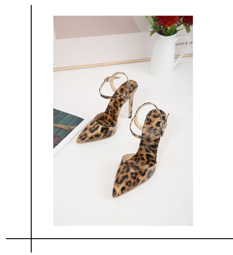 Women's Leopard Print Shallow Mouth European And American Plus Size Pointed High Heel