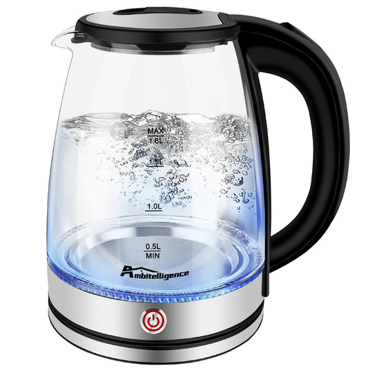 Electric Kettle Keep Warm, 1.8L Glass Tea Kettle, Hot Water Boiler With LED Light, Auto Shut-Off & Boil Dry Protection, Stainless Steel