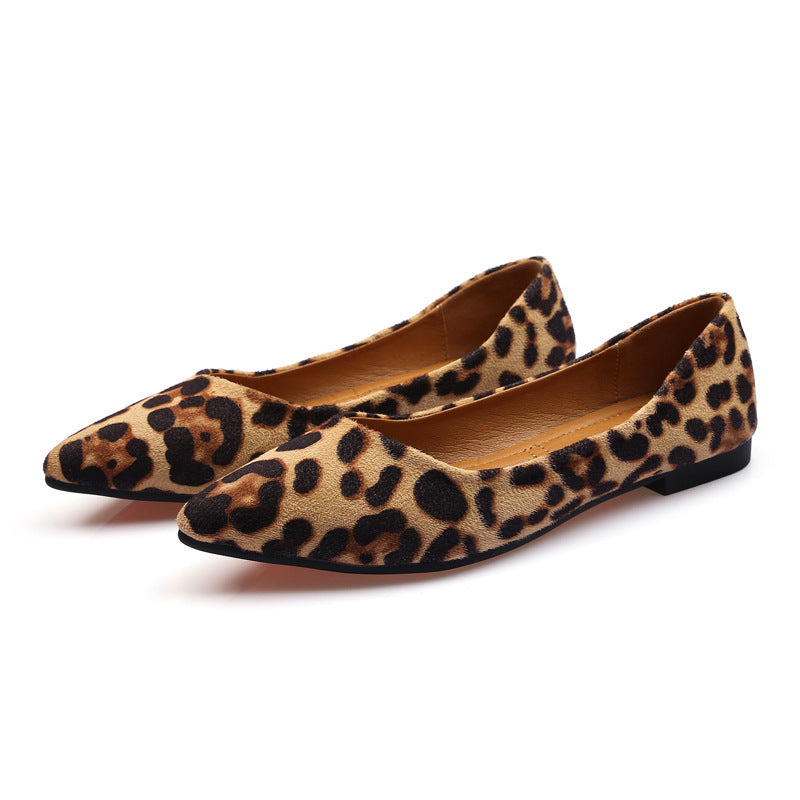 New Shallow Mouth All-match Vintage Leopard Print Pointed Soft Sole Shoes