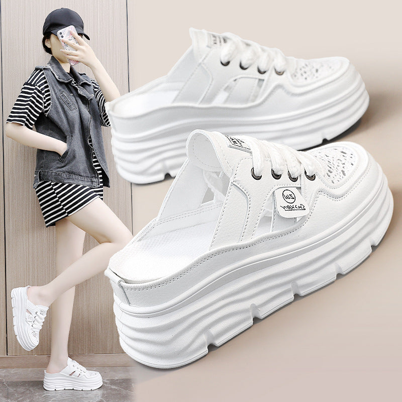 Summer Hollow-out Platform Plus Size Height Increasing Insole Woven Casual Shoes