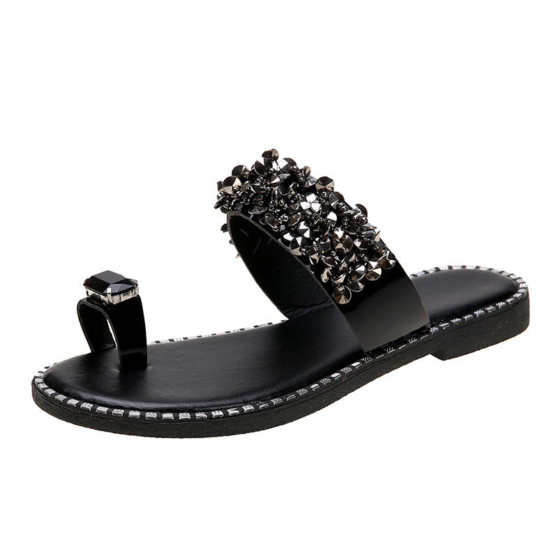 Summer Flat-heel All-over-toe Rhinestone Sandals Sandals