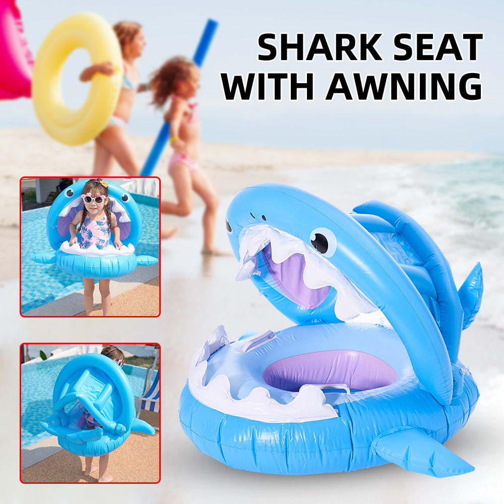 Inflatable Swimming Ring For Kids With Awning Shark Seat Ring Baby Float For Swimming Pool Toys Seat Removable Water Ring