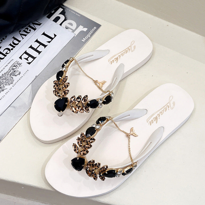 Women's Fashion Outer Wear Flat Bottom With Chain Flip-flops