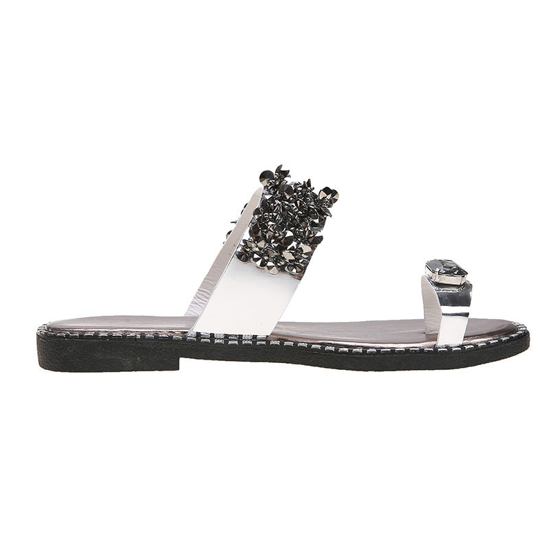 Summer Flat-heel All-over-toe Rhinestone Sandals Sandals